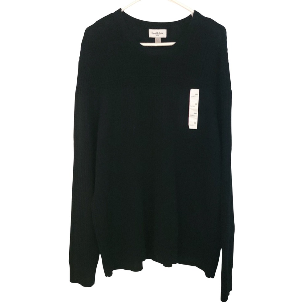 Goodfellow & Co NWT XXL Mens Black Ribbed Crew Neck Sweater‎ knit Long Sleeve 2X
